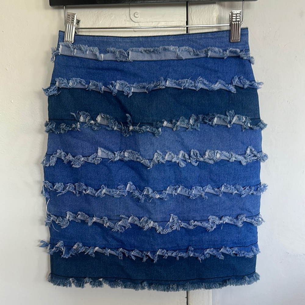 Blue Denim Frayed Skirt